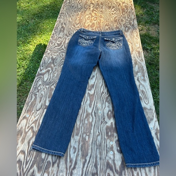 Cato premium Contemporary pants Skinny Leg Jeans size 12 rhinestones embroidered - Picture 6 of 9